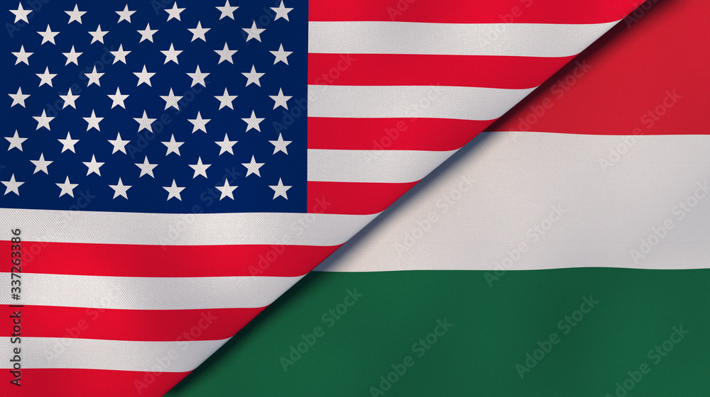 The flags of United States and Hungary. News, reportage, business background. 3d illustration The flags of United States and Hungary. News, reportage, business background. 3d illustration