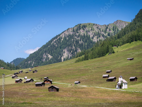 Pfundser Tschey alpine meadows and its chapel
