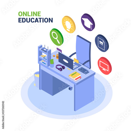 Modern flat design isometric concept of online education for website and mobile resurse. Landing page template, light theme. Easy to edit and customize. Vector illustration Education. Knowledge.