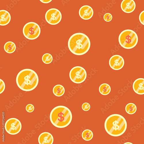 Falling coins seamless patter, business and finance, return on investment, income growth, financial background, vector illustration. Textured background for poster, card, textile, wallpaper template.