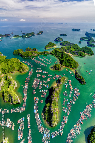Floating fishing village and rock island in " Lan Ha " Bay, Vietnam, Southeas...