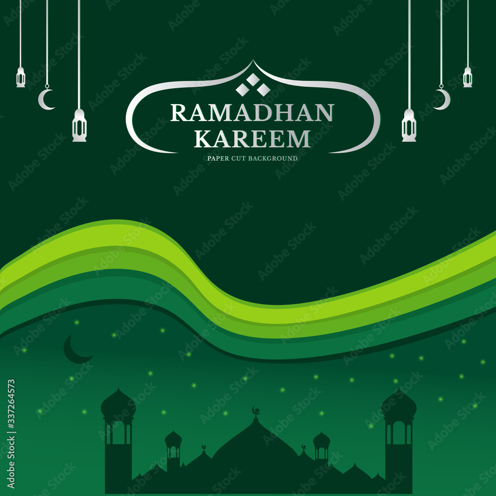 Ramadhan green paper cut background Ramadhan green paper cut background