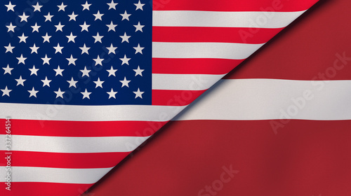 The flags of United States and Latvia. News, reportage, business background. 3d illustration photo