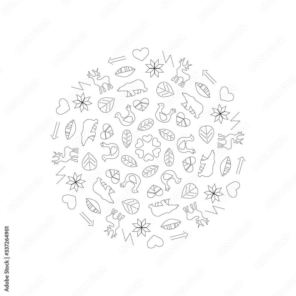 Winter nordic mandala vector illustration. Christmas mandala or coloring page vector.Trendy scandinavian design.