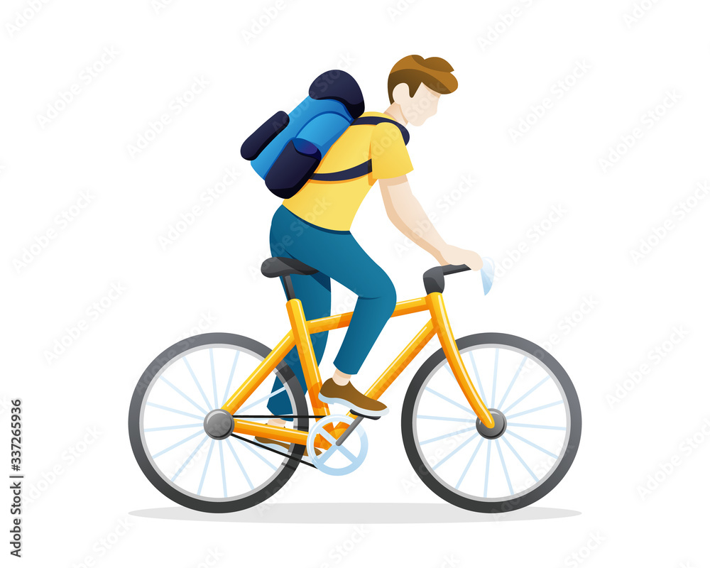 Vector illustration young man riding a bicycle Vector illustration young man riding a bicycle