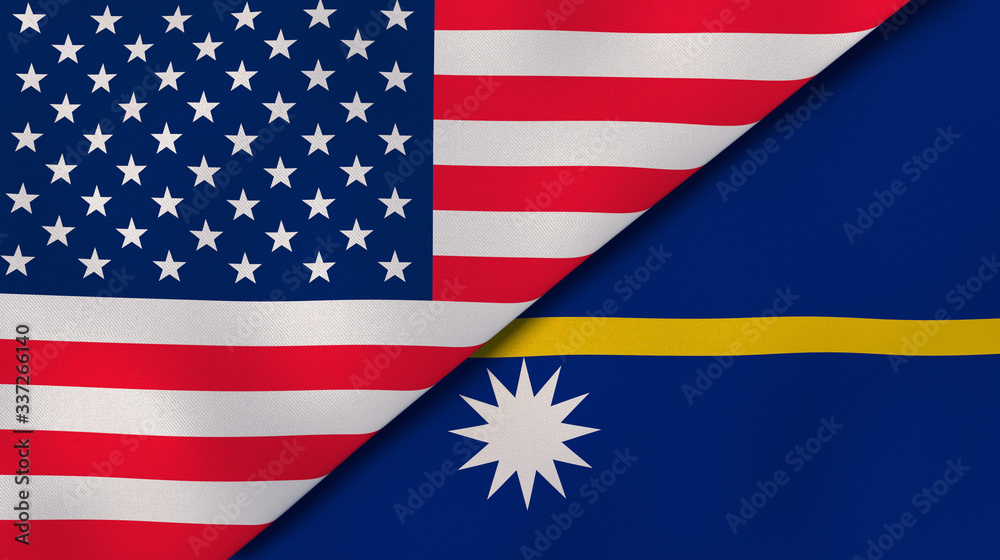 Fototapeta premium The flags of United States and Nauru. News, reportage, business background. 3d illustration