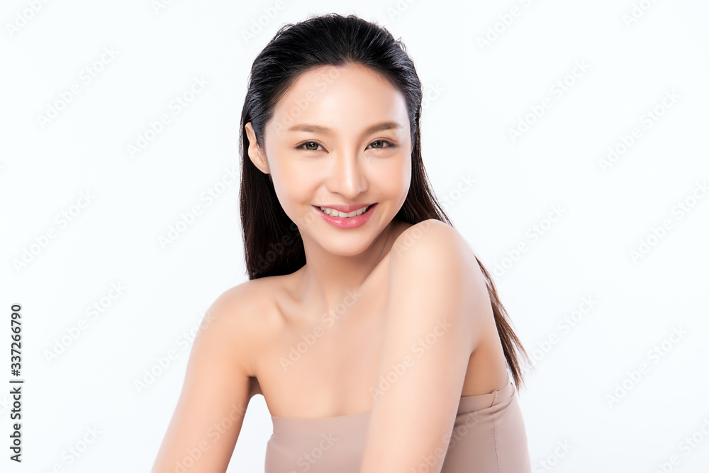 Beautiful Young Asian Woman with Clean Fresh Skin. Face care, Facial treatment, Cosmetology, beauty and healthy skin and cosmetic concept, woman beauty skin isolated on white background Beautiful Young Asian Woman with Clean Fresh Skin. Face care, Facial treatment, Cosmetology, beauty and healthy skin and cosmetic concept, woman beauty skin isolated on white background