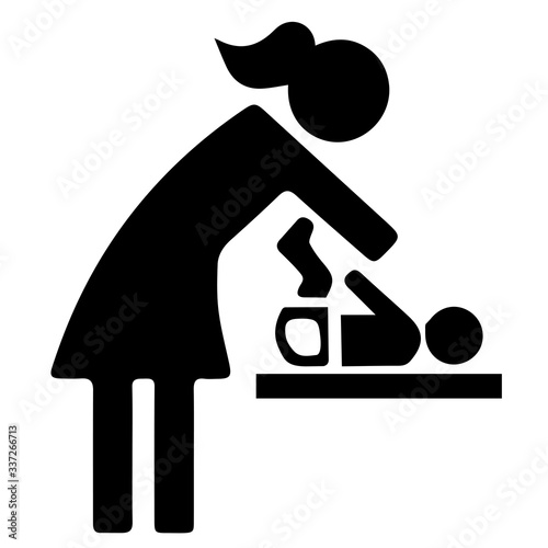 carte ou bandeau pour le change d'un bébé avec une femme et son bébé en noir sur fond blanc