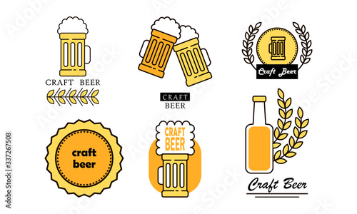Different kinds of craft beer with titles for brewery logo