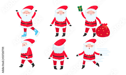 Santa Claus characters with beard in traditional red costume © greenpicstudio