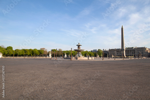 Paris vide, sans circulation, sans personnage dans les rue, pendant le confinement du à l’épidémie du Coronavirus.
Place de la Concorde