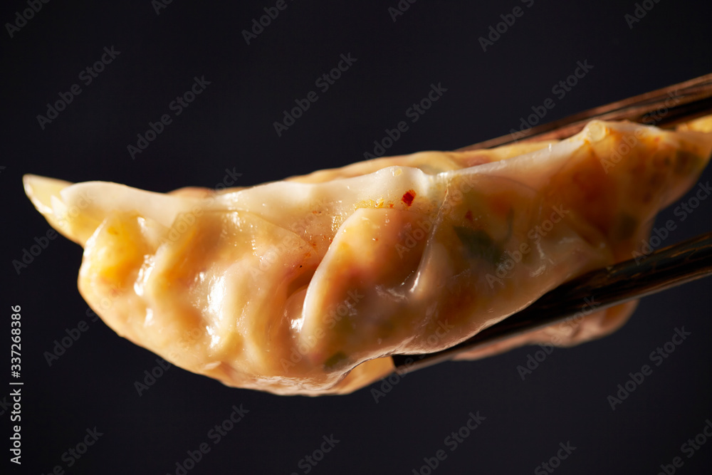 Kimchi flavor dumpling on black background Kimchi flavor dumpling on black background