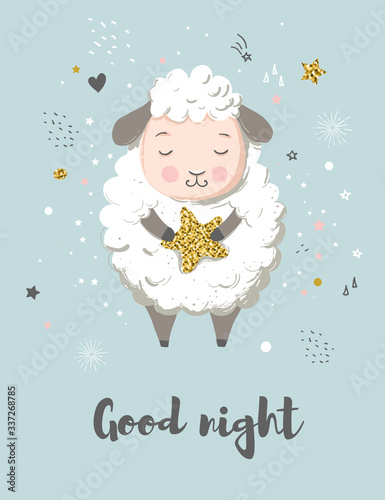 Cute sheep, greeting card for baby shower, nursery poster, kids and baby t-shirt and wear 