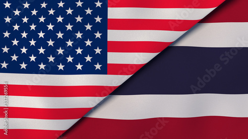 The flags of United States and Thailand. News, reportage, business background. 3d illustration