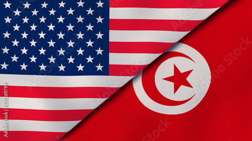 Bilde på lerret The flags of United States and Tunisia