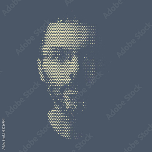 Halftone portrait of bearded man wearing glasses, triangle pattern vector illustration