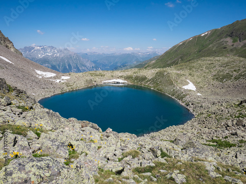 View of one of the Goldsee Lakes ("the golden lakes") at Nauders, Tyrol, Austria