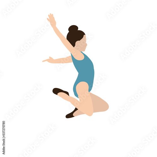 isolated, in flat style girl gymnast jumping, performance