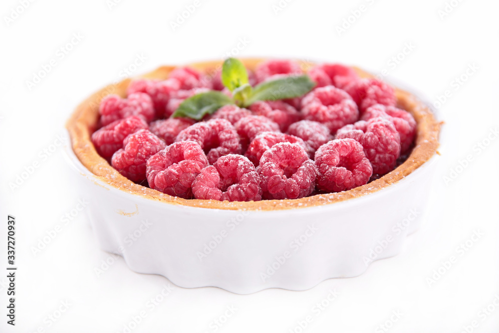 raspberry tart with cream isolated on white background raspberry tart with cream isolated on white background