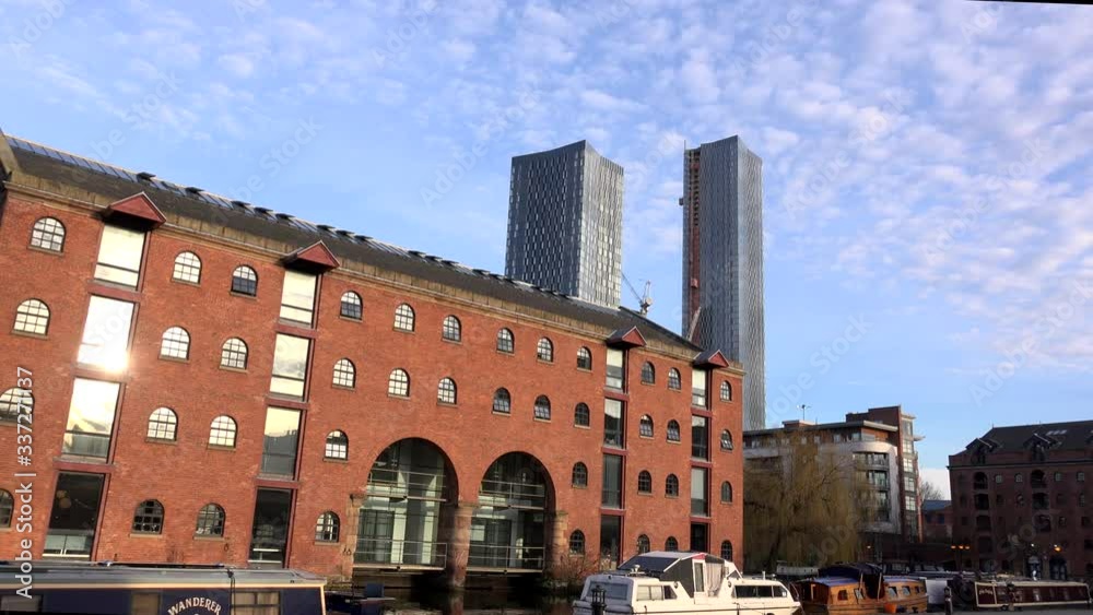 Manchester city centre with new and traditional architecture UK 4K