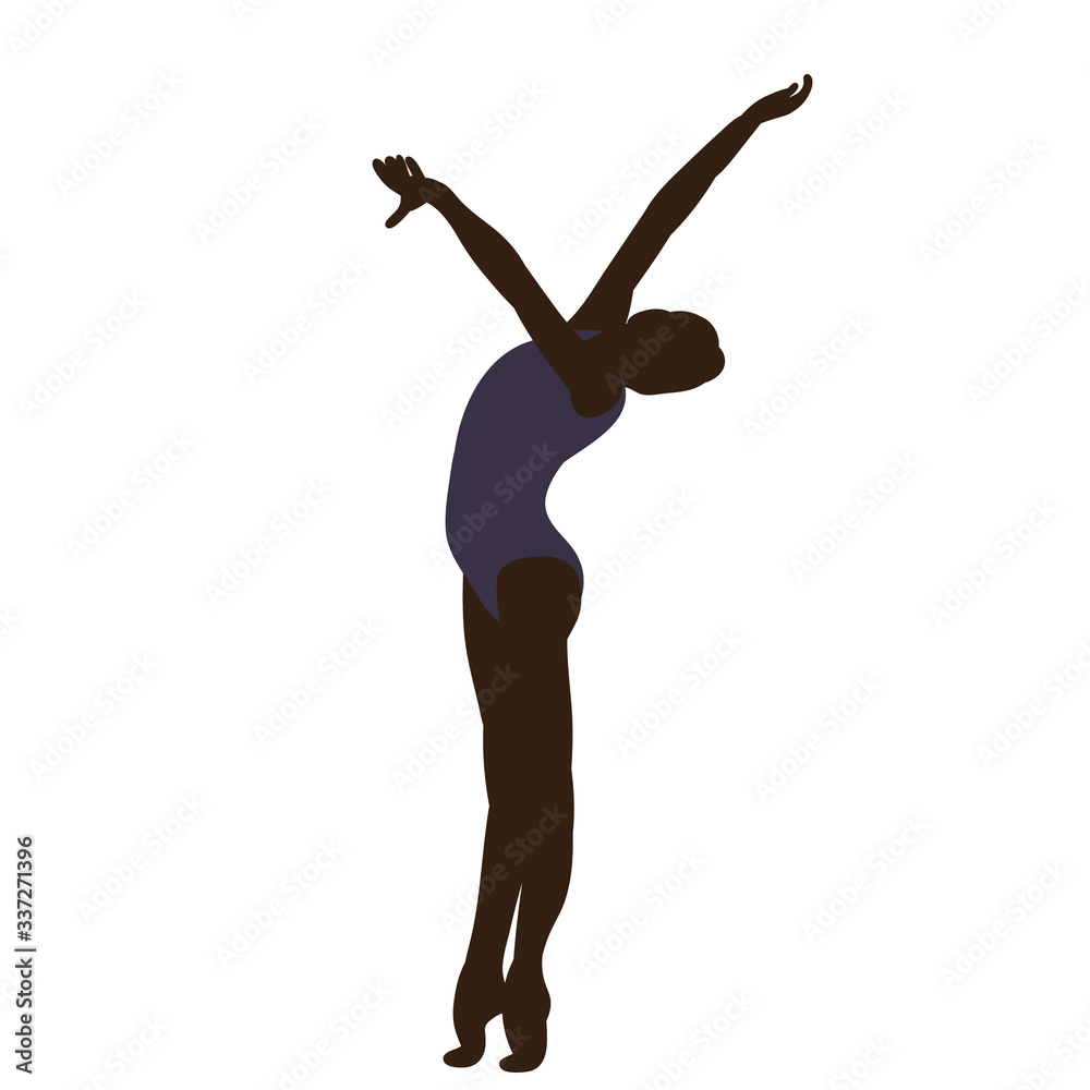 vector, isolated, girl dancing black silhouette