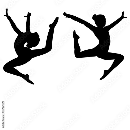 vector  isolated  gymnast girls black silhouette jump