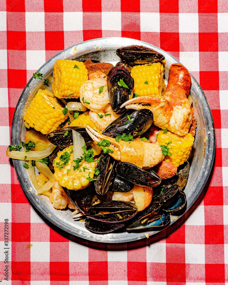 mussels cajun seafood boil Stock Photo Adobe Stock