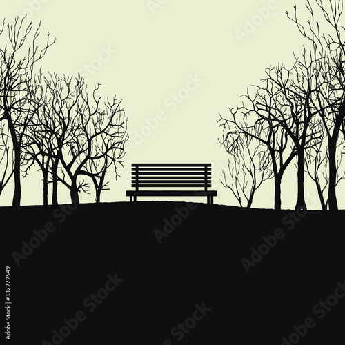 concept of loneliness. An empty bench in the middle of the forest. Vector