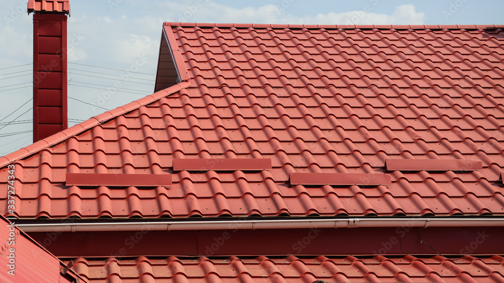 Red roof from from metal tile