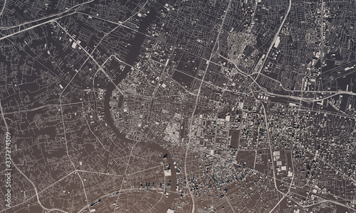 Obraz na plátně Bangkok, Thailand city map 3D Rendering. Aerial satellite view.
