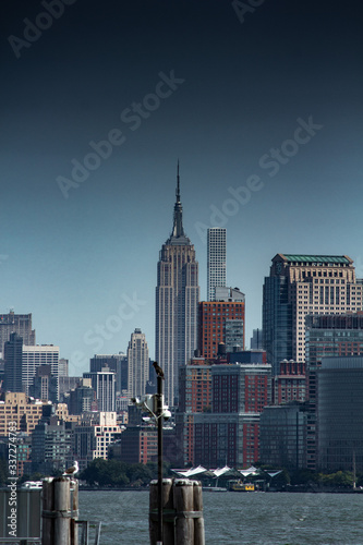 New York City skyline with clear sky and buildings, skyscrapers