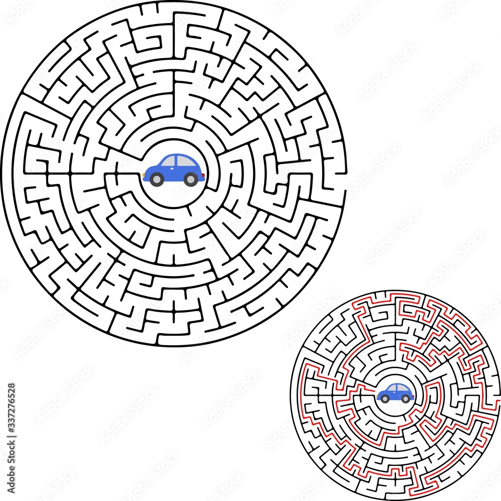 Vector illustration of round maze labyrinth. Isolated on white background, Vector illustration of round maze labyrinth. Isolated on white background,
