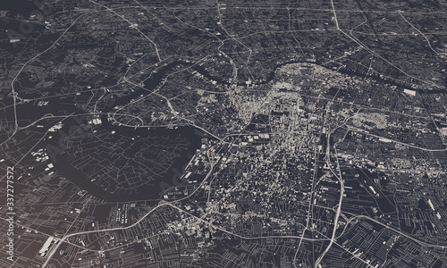 Photography Bangkok, Thailand city map 3D Rendering. Aerial satellite view.