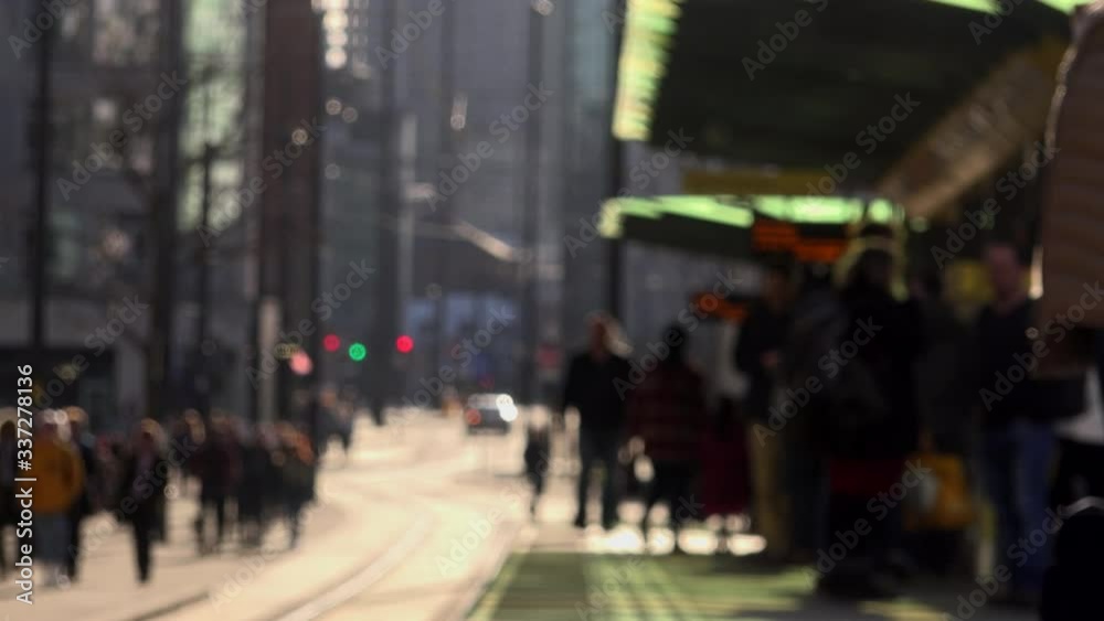 Abstract defocused view of people in city of Manchester by trams England UK 4K Abstract defocused view of people in city of Manchester by trams England UK 4K