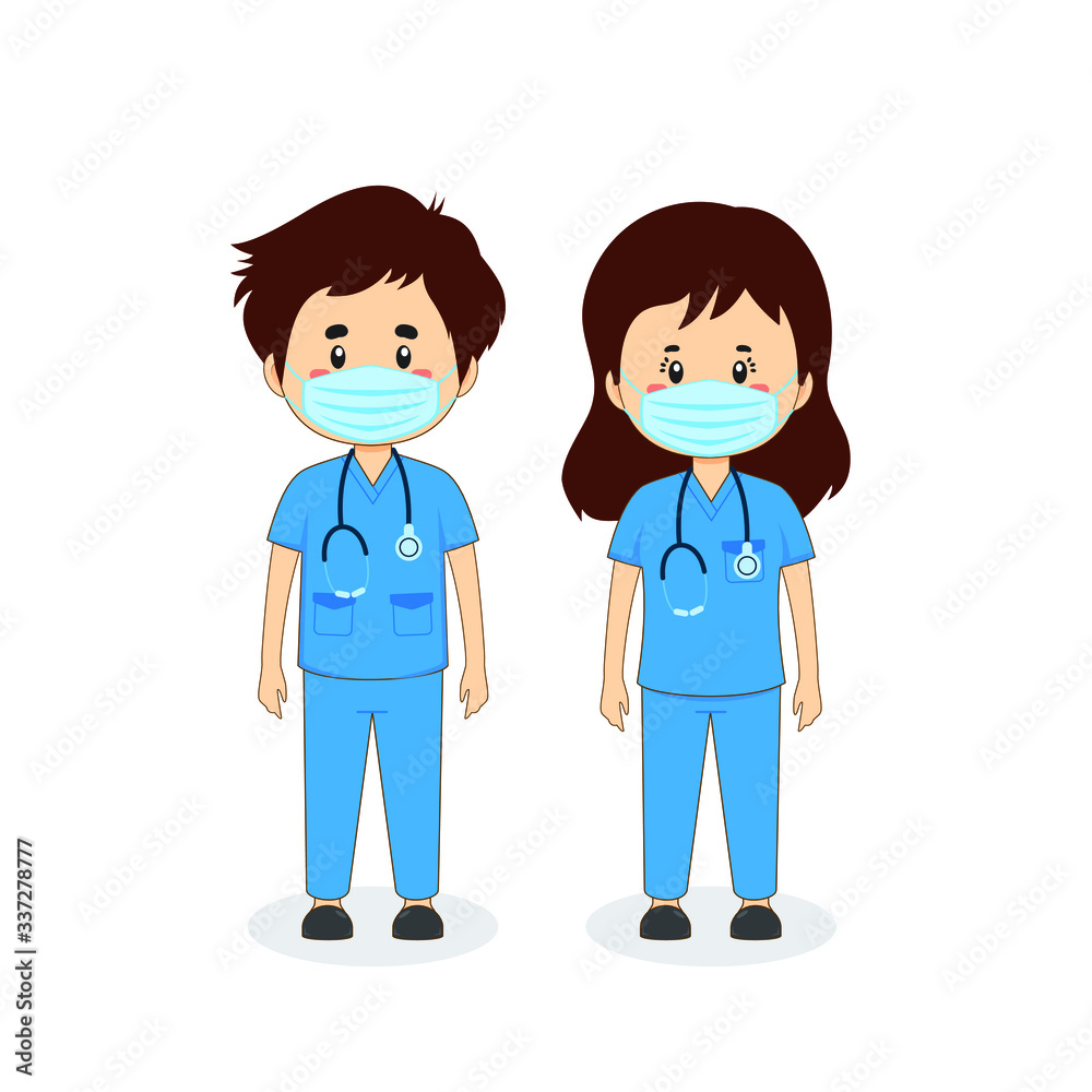 Couple Character Nurses in Medical Uniform Wearing A Mask Couple Character Nurses in Medical Uniform Wearing A Mask