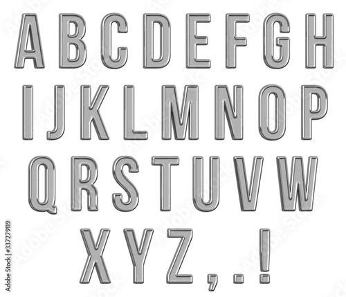 Steel Alphabet. Scratched metallic font. Silver text. Chrome English letters. 