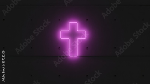 Símbolo cruz neón rosa.