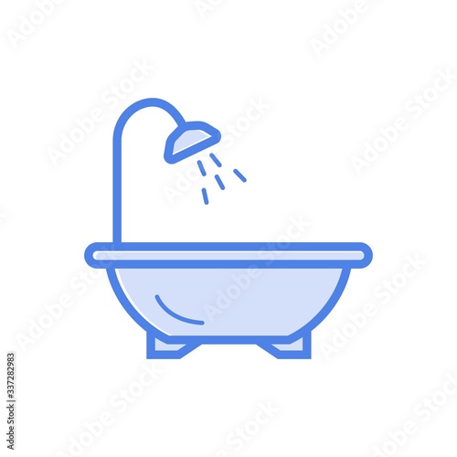 Vector bathub with shower filled outline style icon isolated on white