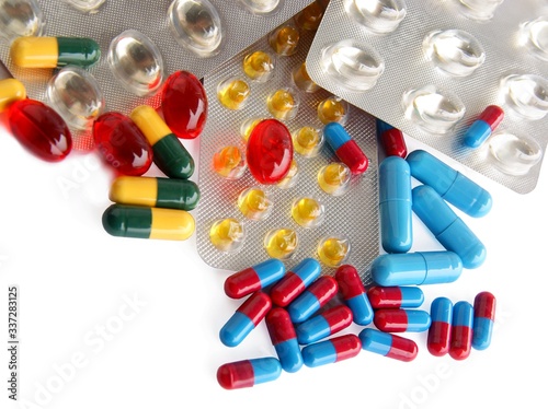 multicolor pills and capsules as healthy medicines