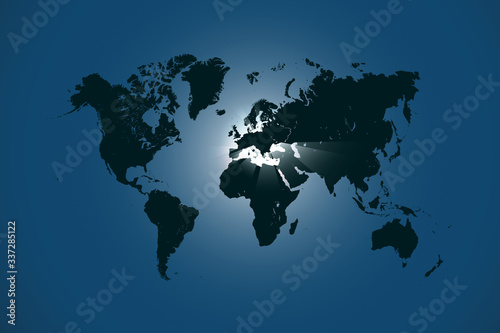 World map background. Light passing from behind. illustration.