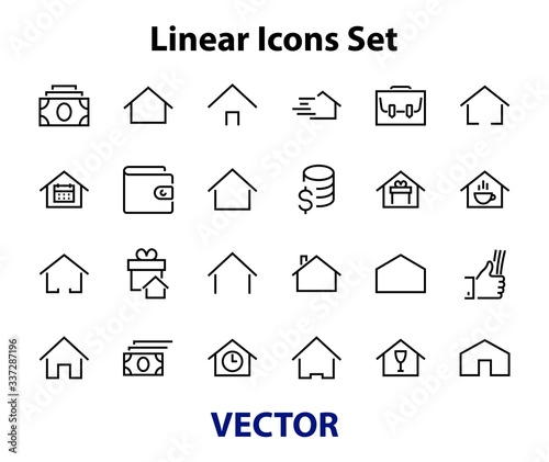 Simple set of color editable house icon templates. Contains such icons, home calendar, coffee shop and other vector signs isolated on a white background for graphic and web design
