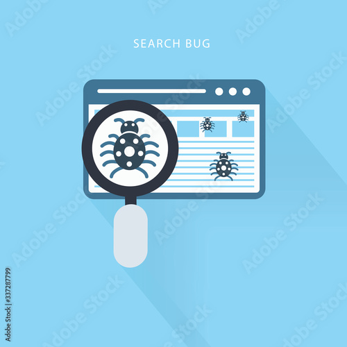 System bug concept. Code bug concept. Vector bug in the system. Bug searching
