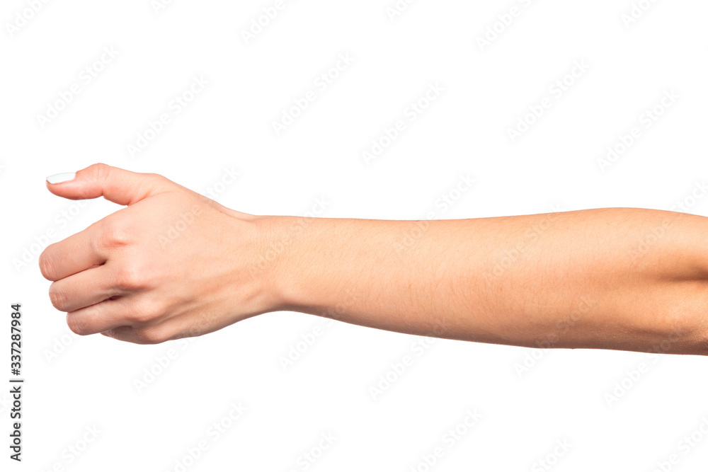 female hand isolated on white background showing hand gestures - Image female hand isolated on white background showing hand gestures - Image