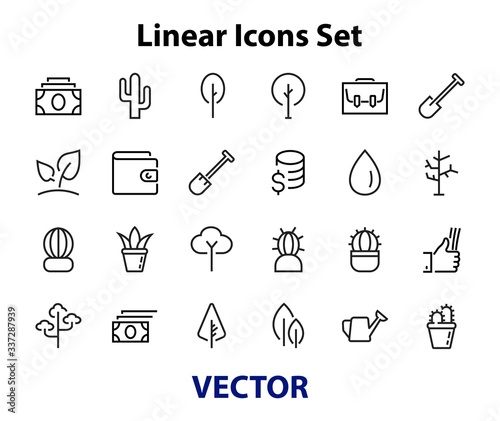   A set of Rosteniya Icons, and garden care, Vector illustration, Contains Icons such as tree, cactus, watering can, spade, flower and much more. on a white background, editable bar 480x480