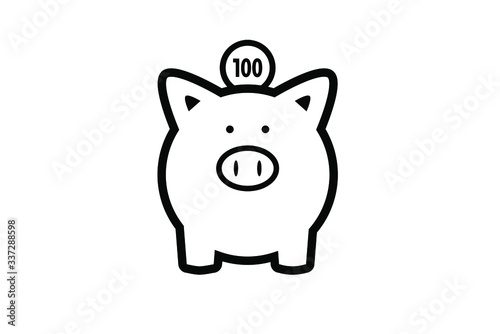 ブタの貯金箱と100円玉のイラスト