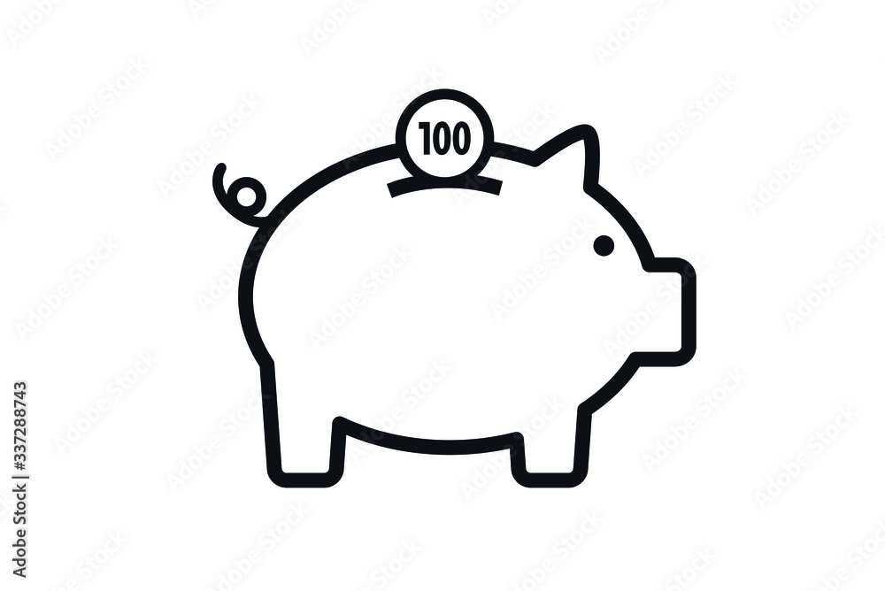 ブタの貯金箱と100円玉のイラスト ブタの貯金箱と100円玉のイラスト