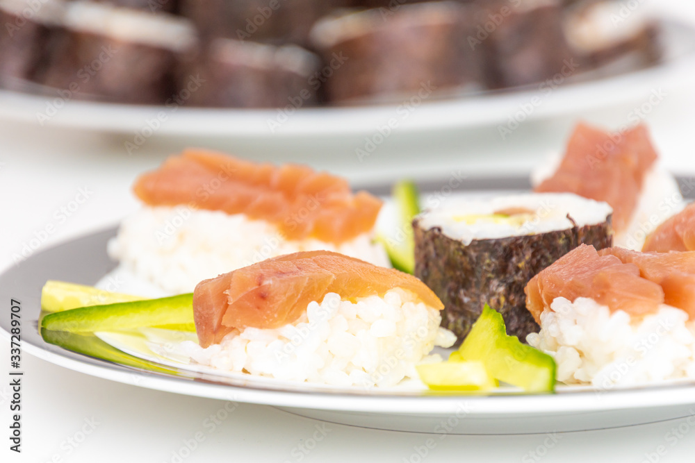 Tuna Sashimi Japanese food raw tuna served on white rice Tuna Sashimi Japanese food raw tuna served on white rice