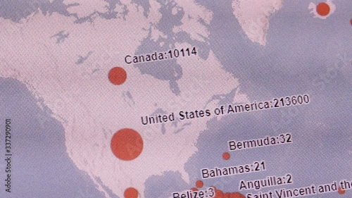 COVID-19 situation dashboard web page closeup. Browsing Coronavirus disease map on computer screen