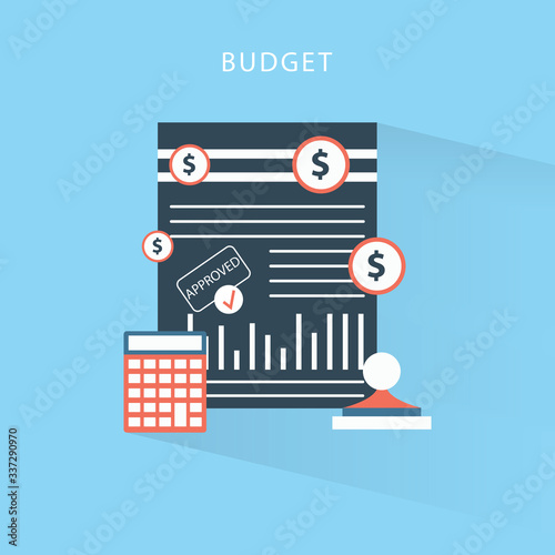 calculator and a dollar stamped paper, concept for budget