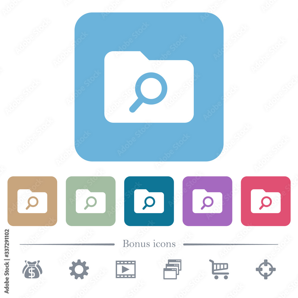 Folder search flat icons on color rounded square backgrounds Folder search flat icons on color rounded square backgrounds